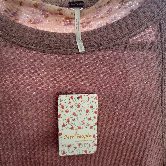 FREE PEOPLE: Sweet Escape Thermal Waffle Knit  Layered Floral Chiffon Dress..NWT - Picture 9 of 11